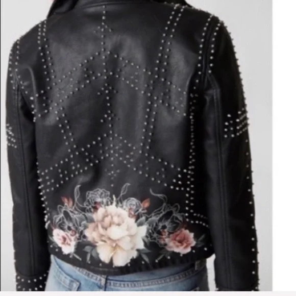NWT Blank NYC Floral Painted Studded Moto Jacket - Picture 3 of 8